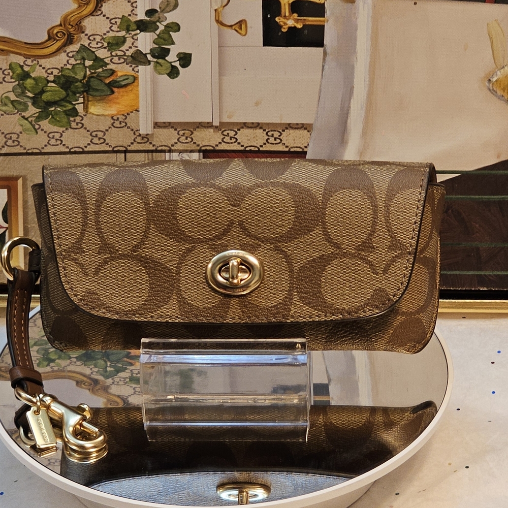 Coach Brown Signature Sunglasses Case/Wristlet